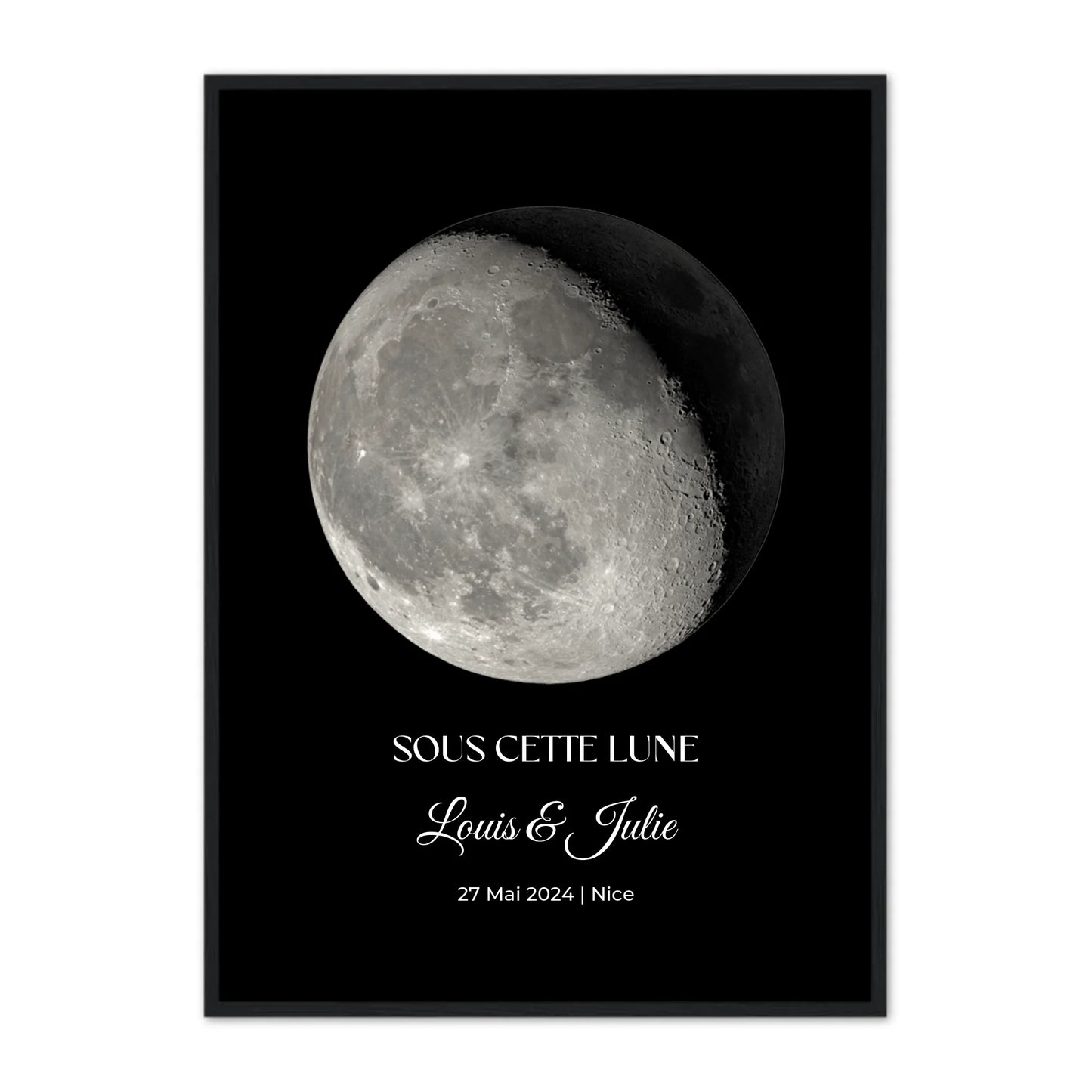 Affiche lune personnalisée avec ciel étoilé pour couple