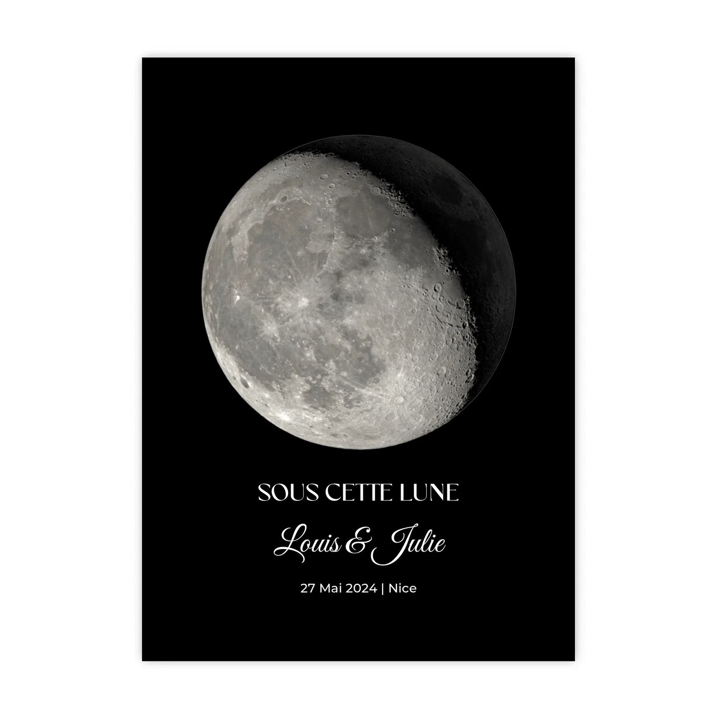 Affiche lune personnalisée avec ciel étoilé pour couple