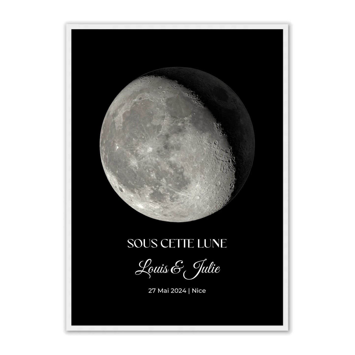 Affiche lune personnalisée avec ciel étoilé pour couple