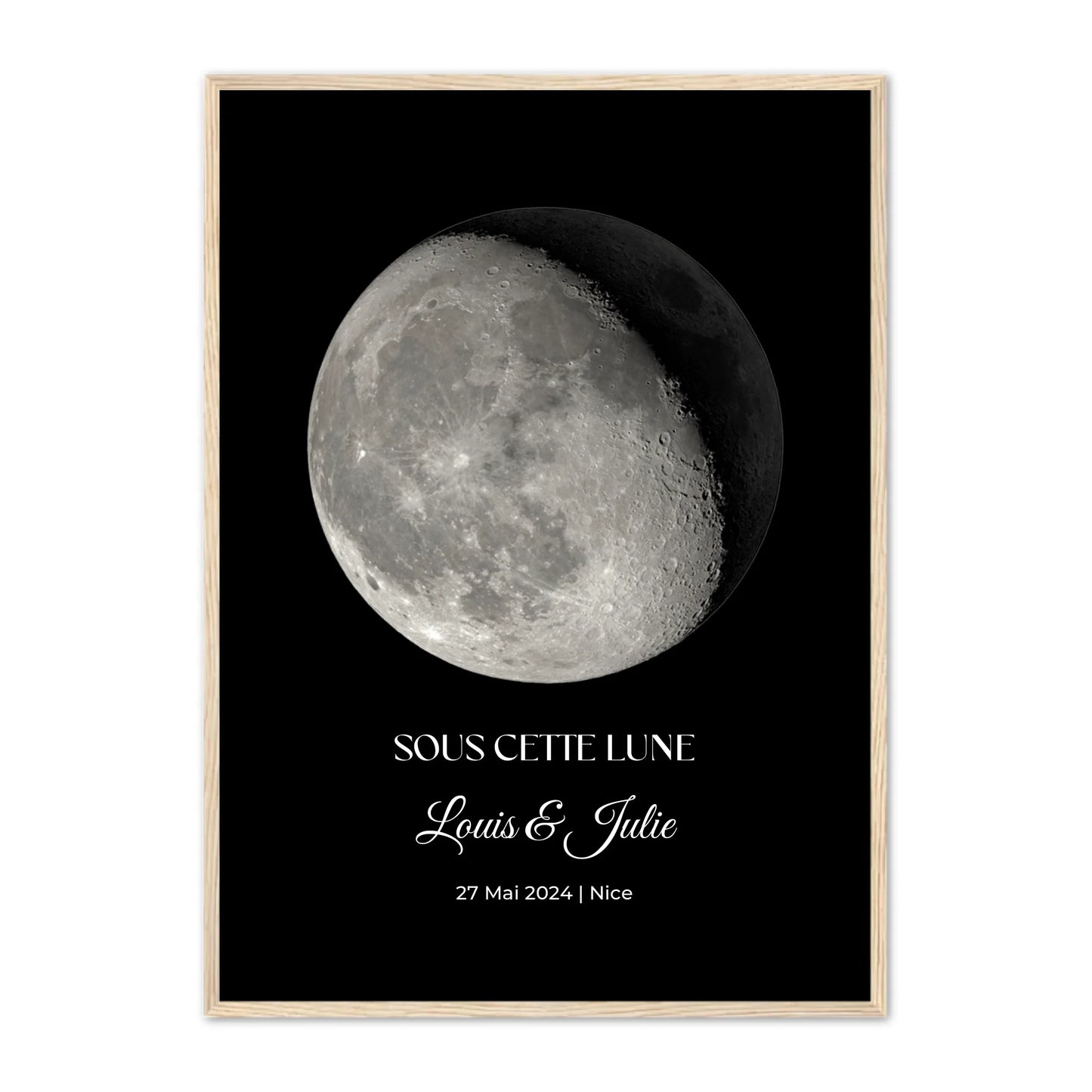 Affiche lune personnalisée avec ciel étoilé pour couple