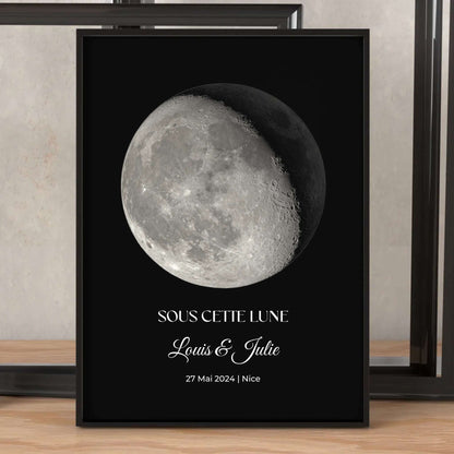 Affiche lune personnalisée avec ciel étoilé pour couple